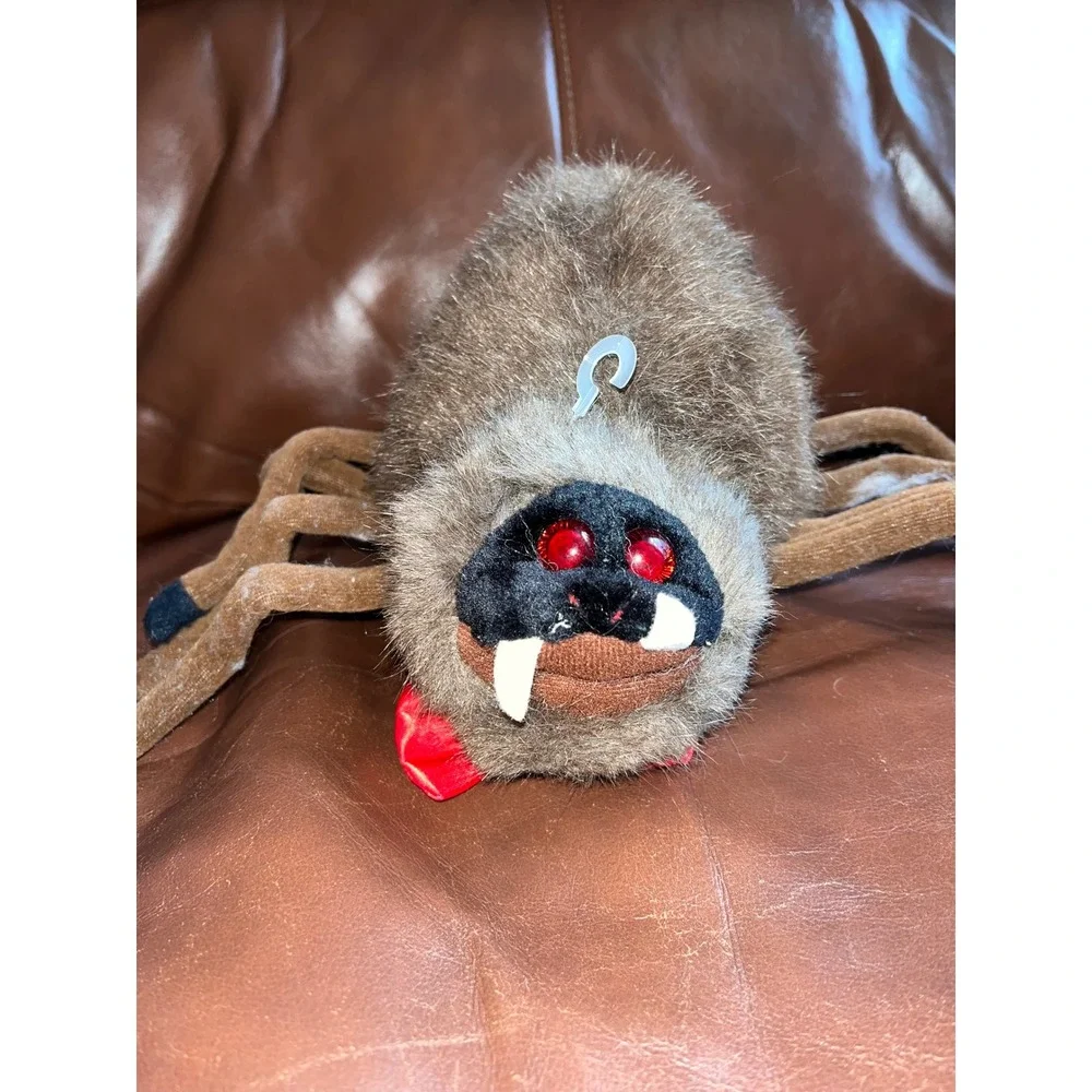 Creepy Cute Plush Spider Toy Red Bow Eyes Tongue Halloween Decor‎